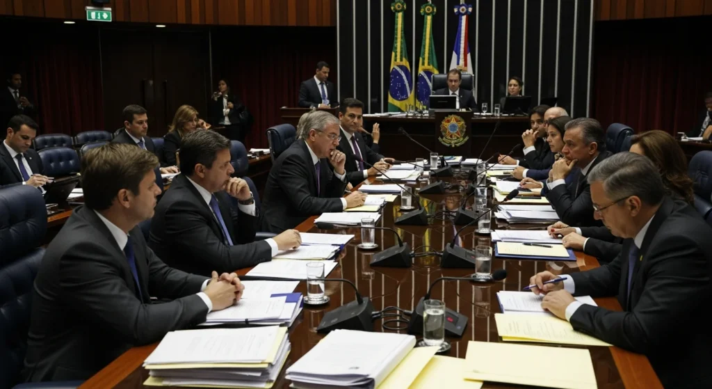 Sabatina de Jorge Messias no Senado marcada para 10 de dezembro: entenda o cronograma na CCJ, a leitura em 3/12, relatoria de Weverton e os próximos passos — acompanhe 1 Imagem horizontal de sessão do Senado durante a sabatina de Jorge Messias, com ambiente formal e elementos de discussão.