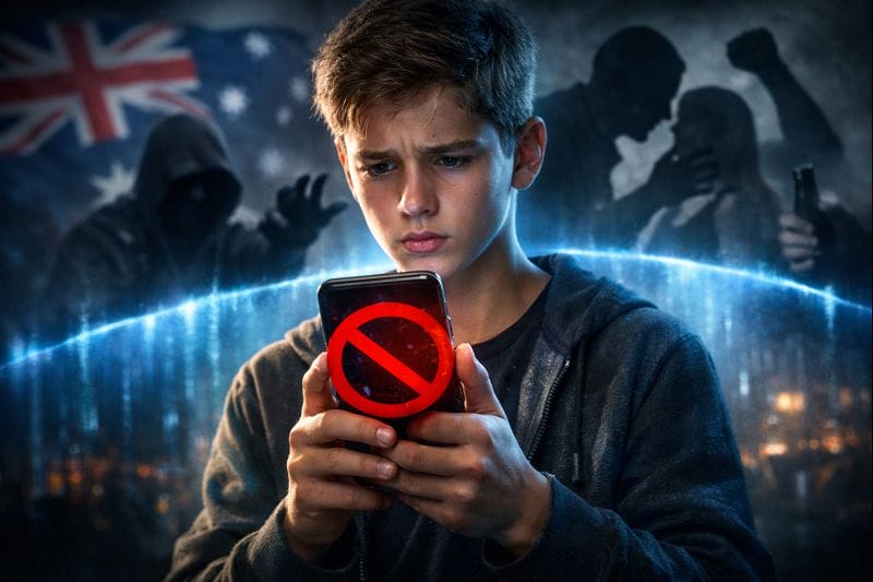 Choque Global: Austrália Proíbe Redes Sociais para Menores de 16 Anos! Entenda a Decisão Histórica e os Riscos Urgentes para Nossos Jovens. 1 ChatGPT Image 19 de dez. de 2025 05 01 53