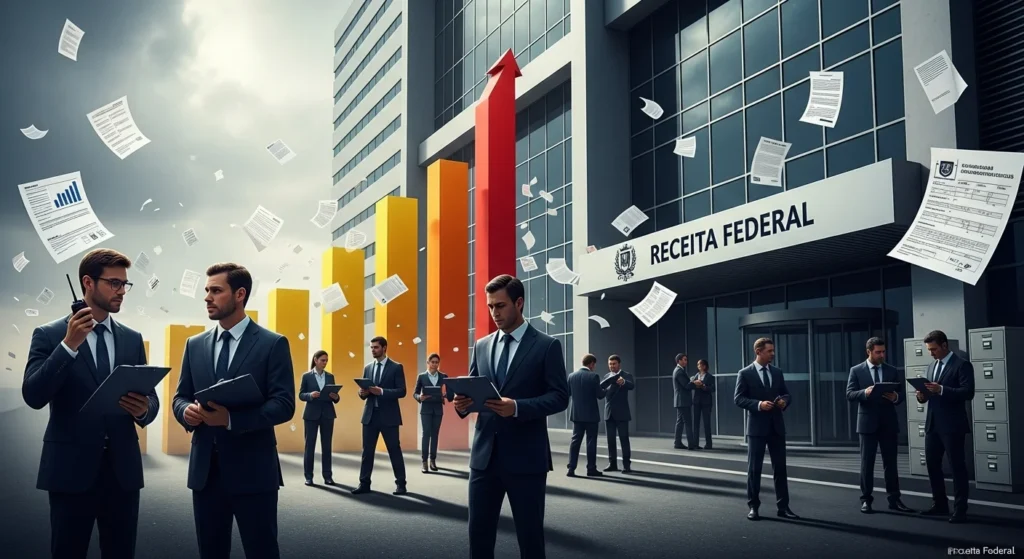 Alerta Máximo! O Devedor Contumaz Virou o Inimigo Nº 1 do Governo: Entenda as Novas Regras da Receita Federal e Como Proteger Sua Empresa de Multas Milionárias! 1 Cena da Receita Federal com fiscais, destacando o alerta fiscal devedor contumaz contra empresas suspeitas