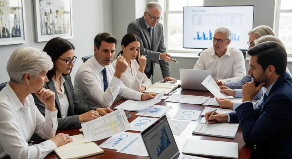 Aprovação de Contas e Distribuição de Lucros em Sociedades Limitadas: O Guia Definitivo para Evitar Multas e Problemas com a Junta Comercial no Brasil! 1 Imagem de reunião corporativa focada na aprovação de contas e distribuição de lucros
