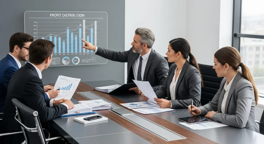 Imagem de sociedades advogados navegando insegurança, analisando documentos e gráficos em escritório corporativo.