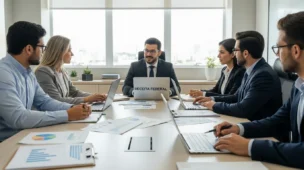 Reunião de empresários com representante da Receita Federal discutindo programa confia receita ponte