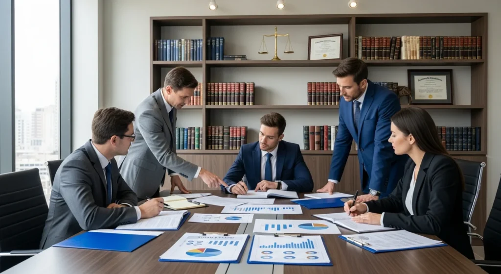 Sociedade de Advogados: Erro Fatal na Abertura do CNPJ? O Prazo de 10 Dias que Pode Cancelar Seu Sonho e Como Evitar! 1 Imagem de modernos advogados em reunião discutindo documentos e planejamento jurídico, destaque para sociedade advogados escolha crucial.
