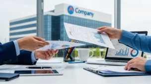 Imagem de empresas com mãos trocando documentos fiscais, gráficos e elementos empresariais, destacando ressarcimento IBS CBS pode influenciar negócios.