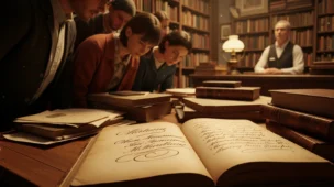 Cena de livraria seborama com destaque para livro antigo, dedicaçăo manuscrita e atmosfera de garimpo literário com 'ele pagou r 12'.