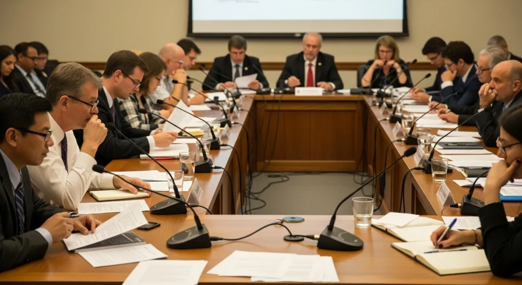 Participação Social no Brasil: Por Que Agências Reguladoras Exigem um Novo Marco Normativo para Salvar a Democracia e a Legitimidade? 1 Sala de reuniões com cidadãos diversos em discussão sobre participação social no Brasil