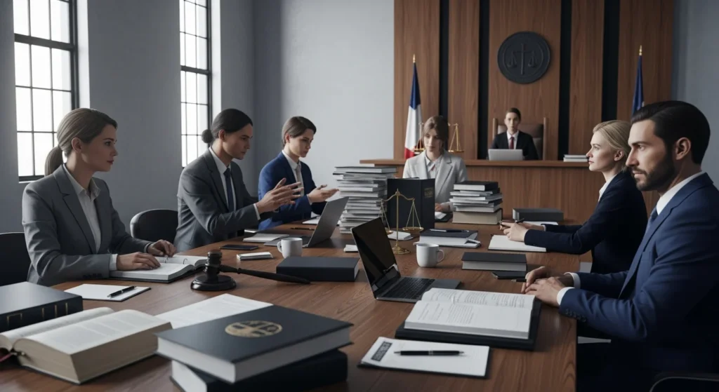 Imagem de tribunal ou reunião com foco em imunidade isenção ibs cbs, documentos e debate legal