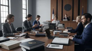 Imagem de tribunal ou reunião com foco em imunidade isenção ibs cbs, documentos e debate legal