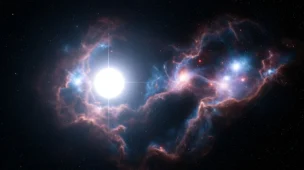 Imagem de uma estrela gigante no espaço escuro com poeira estrelas novo estudo dispersa ao seu redor