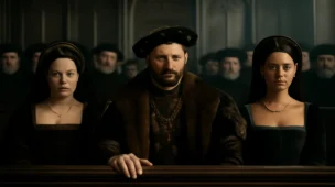 Cena de época com Eric Bana, Scarlett Johansson e Natalie Portman em tribunal real britânico