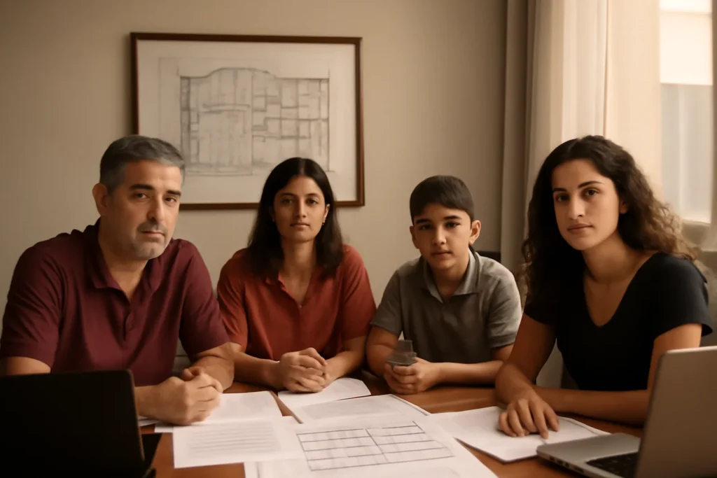 Holding Familiar: A Solução que Pode Destruir o Patrimônio que Você Levou a Vida Inteira Para Construir 1 Família paulista em escritório discutindo rascunho automático e holding familiar