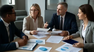 Imagem de reunião com economistas discutindo o rascunho automático do regime de caixa na reforma tributária
